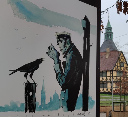 Fra udstillingen i 2020: 'En hyldest til Hugo Pratts Corto Maltese' - her fortolket af Dave McKean.